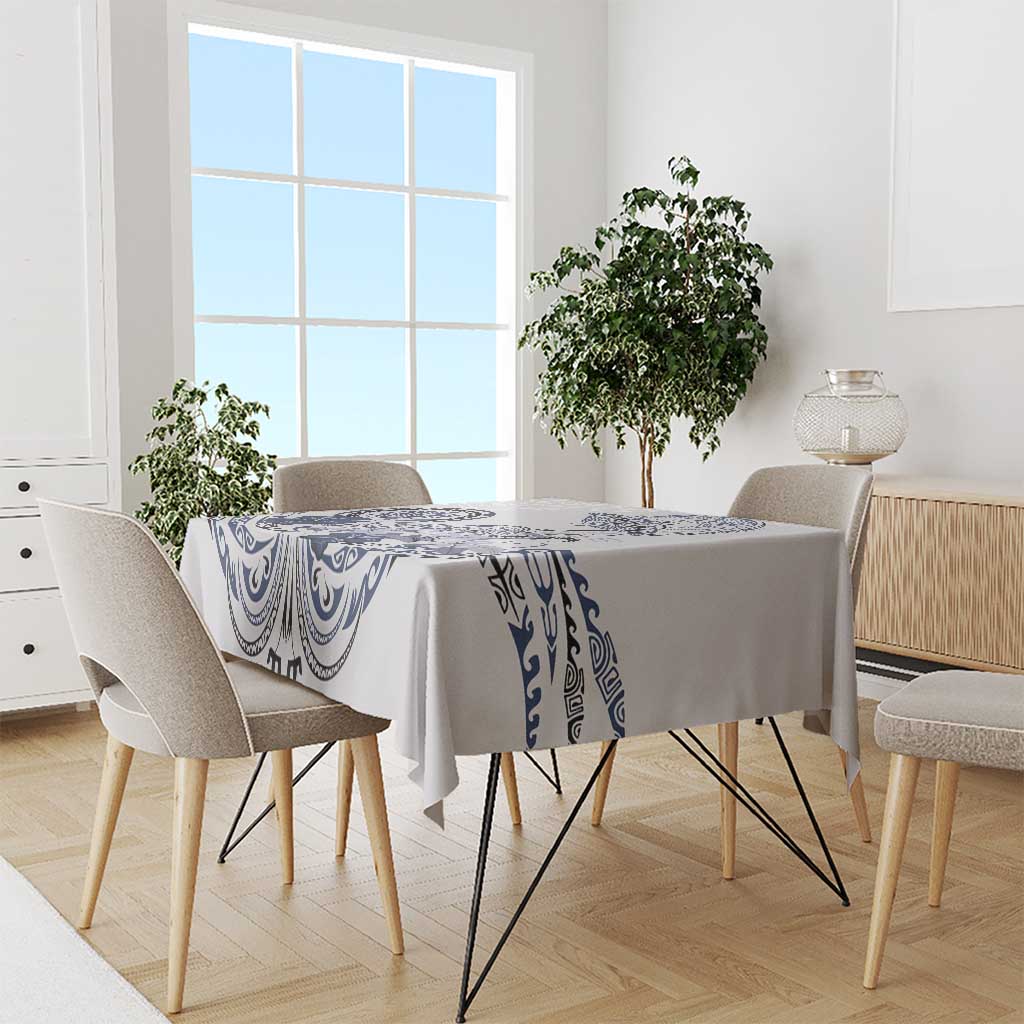 Polynesian Manta Ray Tablecloth Blue Floral Turtle Tattoo - Polynesian Pride