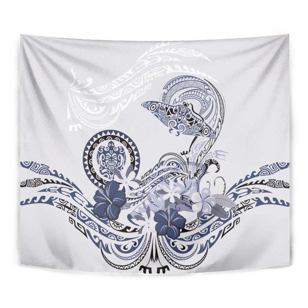 Polynesian Manta Ray Tapestry Blue Floral Turtle Tattoo - Polynesian Pride