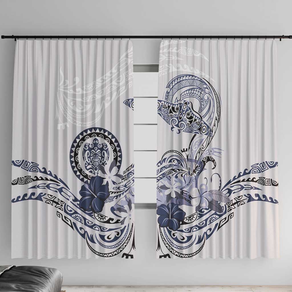Polynesian Manta Ray Window Curtain Blue Floral Turtle Tattoo - Polynesian Pride