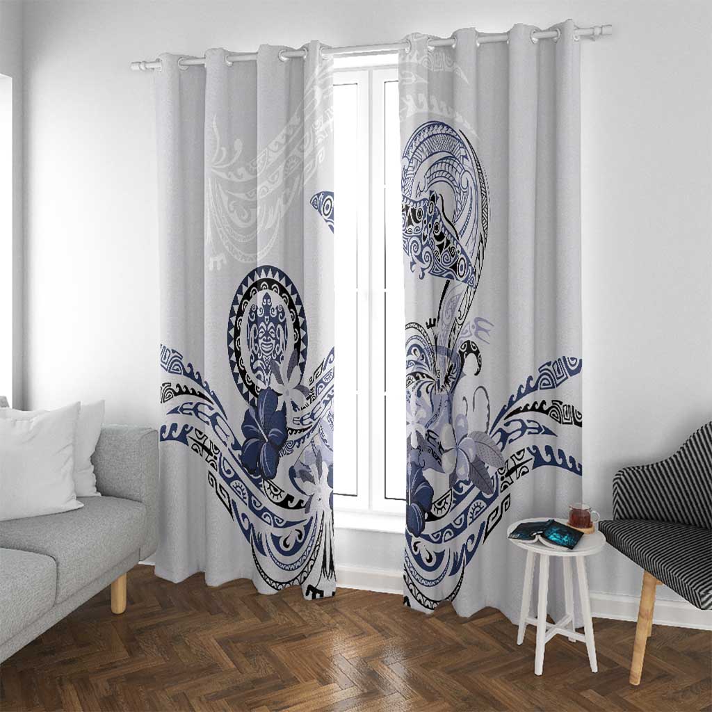 Polynesian Manta Ray Window Curtain Blue Floral Turtle Tattoo - Polynesian Pride