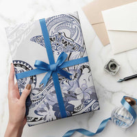 Polynesian Manta Ray Wrapping Paper Blue Floral Turtle Tattoo - Polynesian Pride