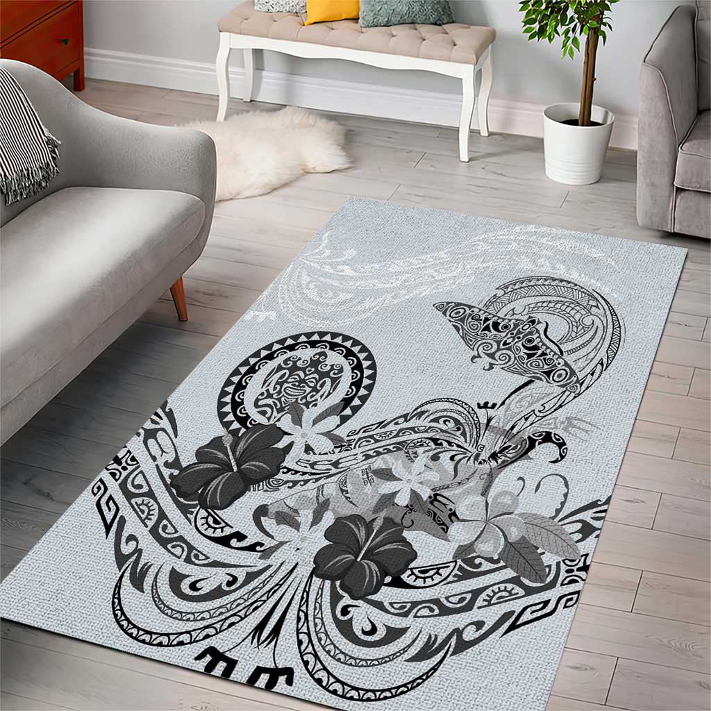Polynesian Manta Ray Area Rug Gray Floral Turtle Tattoo - Polynesian Pride