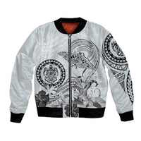 Polynesian Manta Ray Bomber Jacket Gray Floral Turtle Tattoo - Polynesian Pride