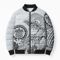 Polynesian Manta Ray Bomber Puffer Jacket Gray Floral Turtle Tattoo - Polynesian Pride