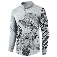 Polynesian Manta Ray Button Sweatshirt Gray Floral Turtle Tattoo - Polynesian Pride