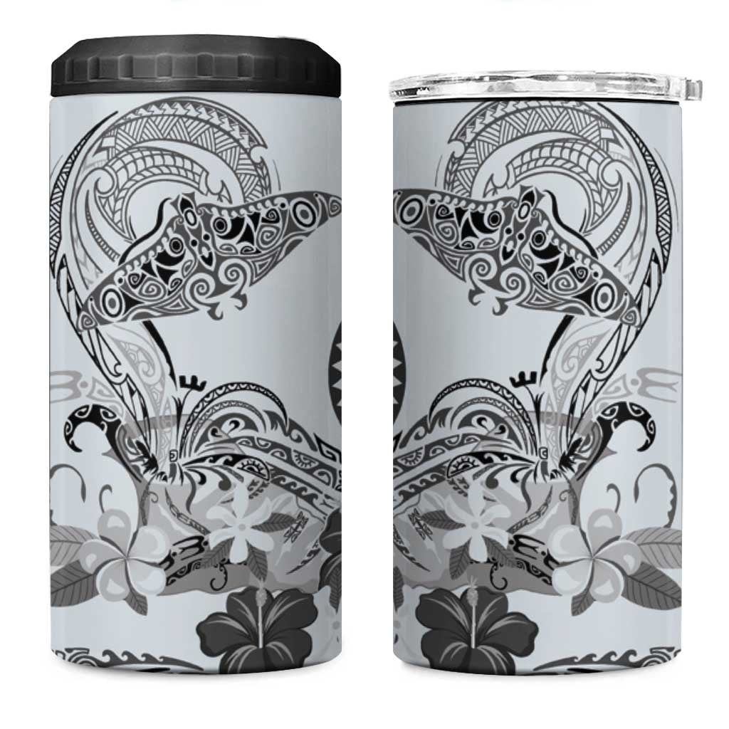 Polynesian Manta Ray 4 in 1 Can Cooler Tumbler Gray Floral Turtle Tattoo - Polynesian Pride