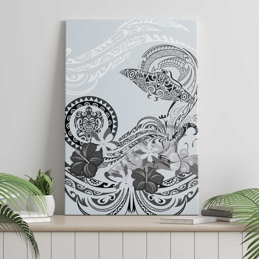 Polynesian Manta Ray Canvas Wall Art Gray Floral Turtle Tattoo - Polynesian Pride