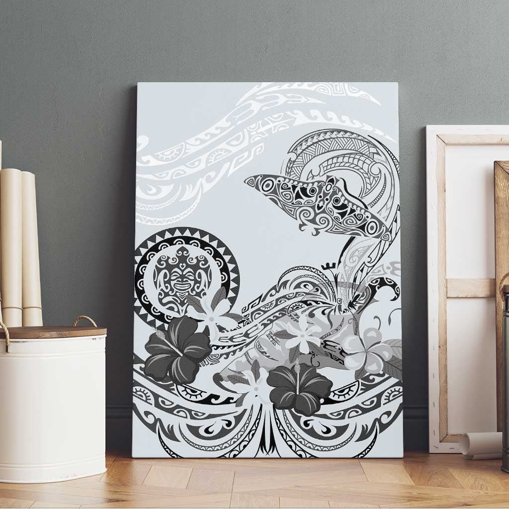 Polynesian Manta Ray Canvas Wall Art Gray Floral Turtle Tattoo - Polynesian Pride