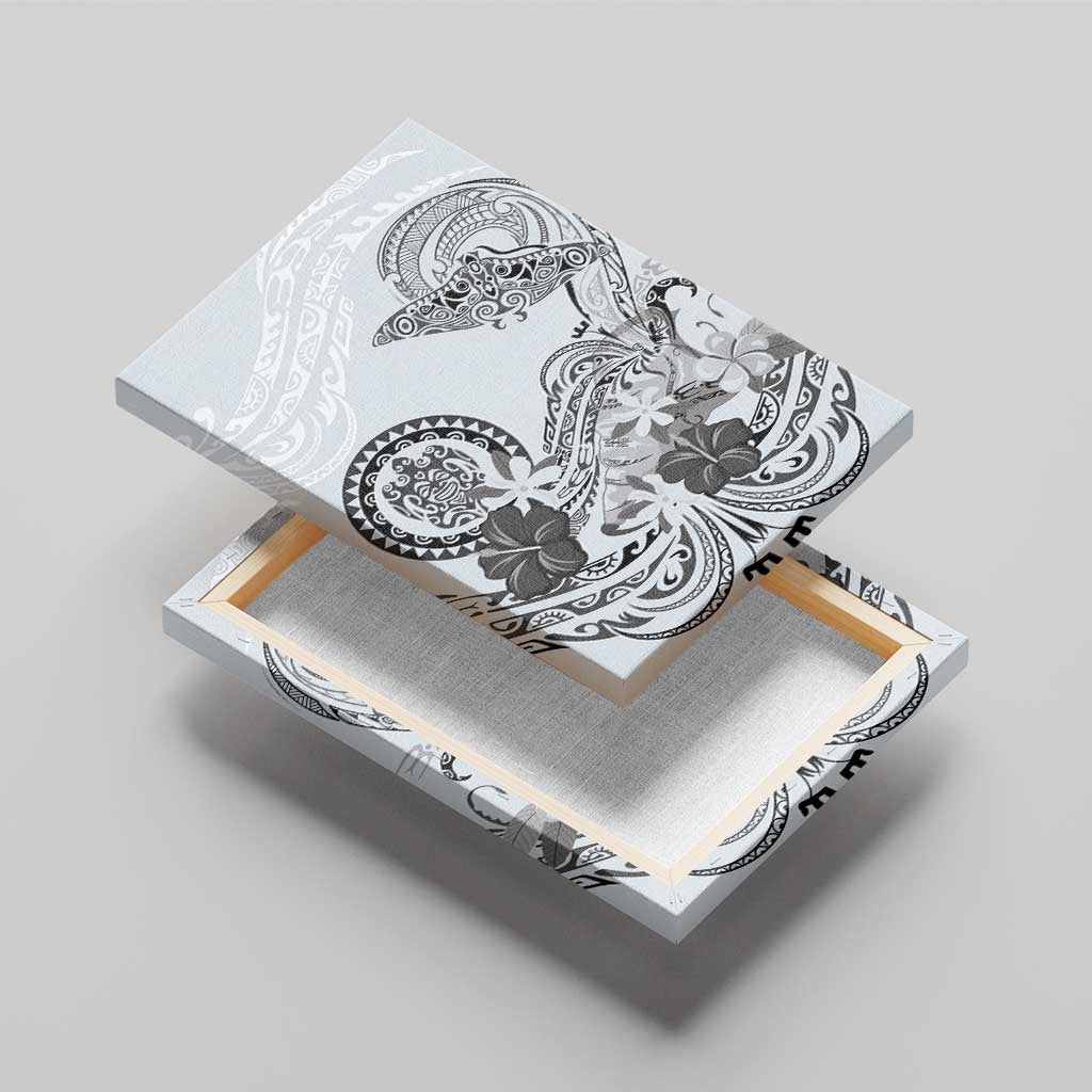 Polynesian Manta Ray Canvas Wall Art Gray Floral Turtle Tattoo - Polynesian Pride