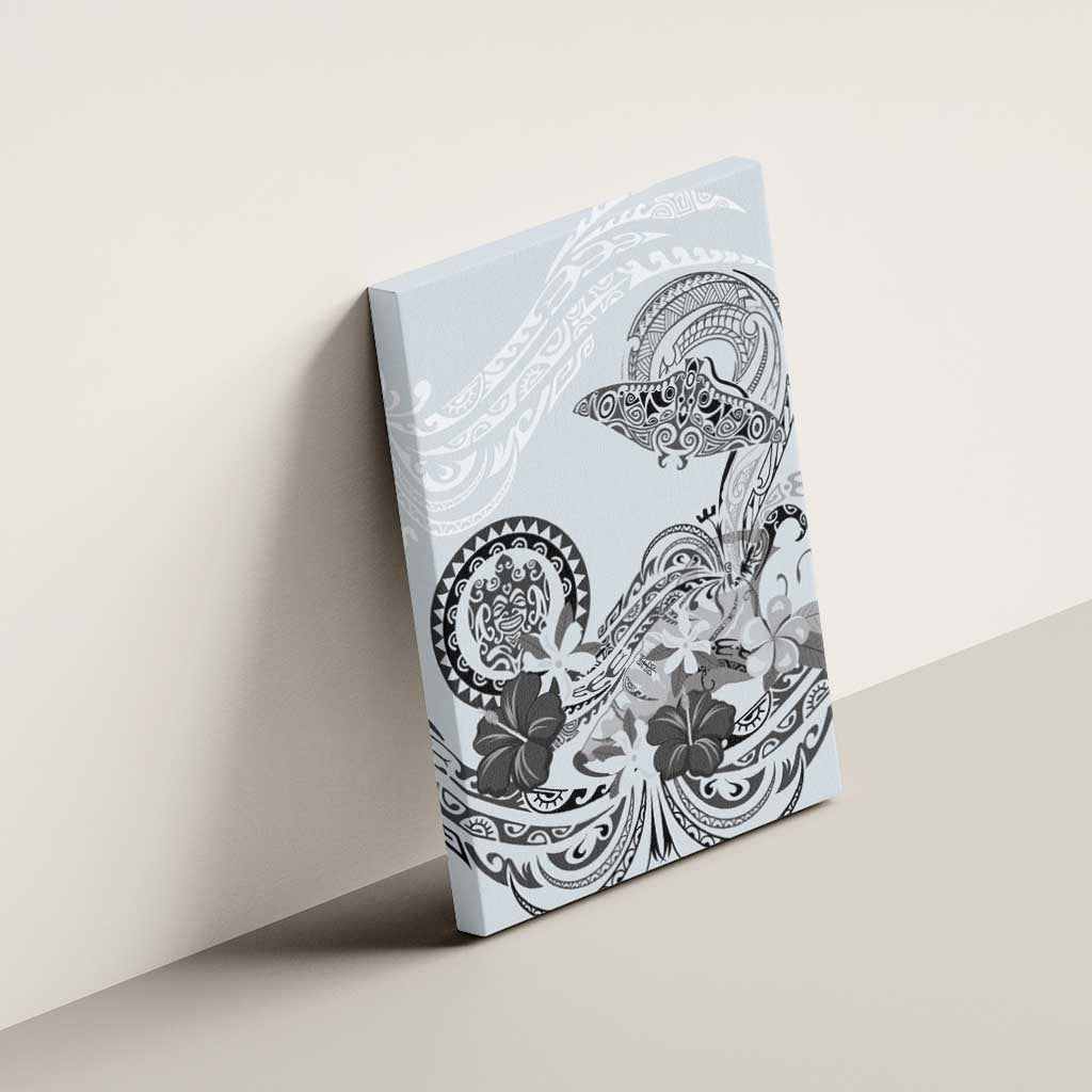 Polynesian Manta Ray Canvas Wall Art Gray Floral Turtle Tattoo - Polynesian Pride