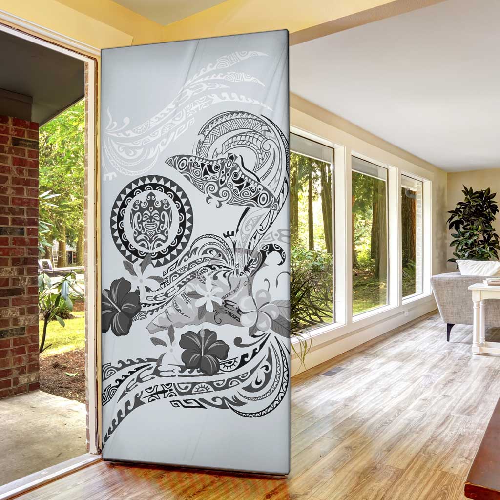 Polynesian Manta Ray Door Cover Gray Floral Turtle Tattoo - Polynesian Pride
