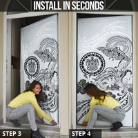 Polynesian Manta Ray Door Cover Gray Floral Turtle Tattoo - Polynesian Pride