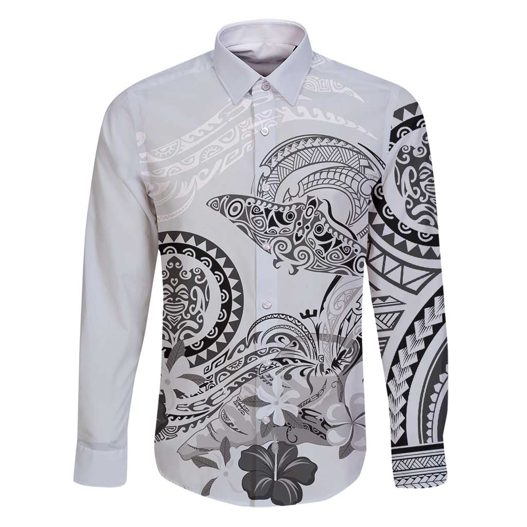 Polynesian Manta Ray Family Matching Puletasi and Hawaiian Shirt Gray Floral Turtle Tattoo - Polynesian Pride