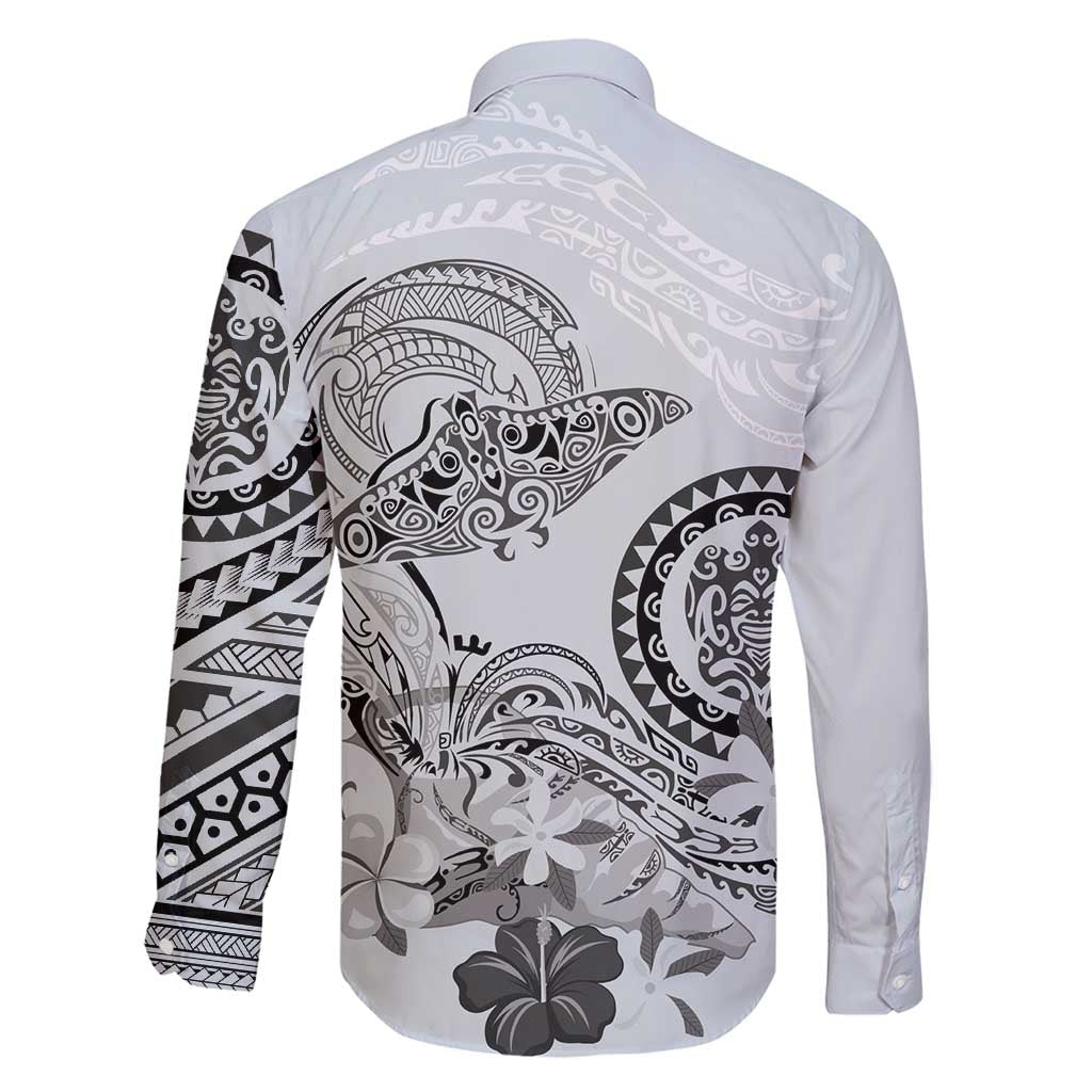 Polynesian Manta Ray Family Matching Puletasi and Hawaiian Shirt Gray Floral Turtle Tattoo - Polynesian Pride