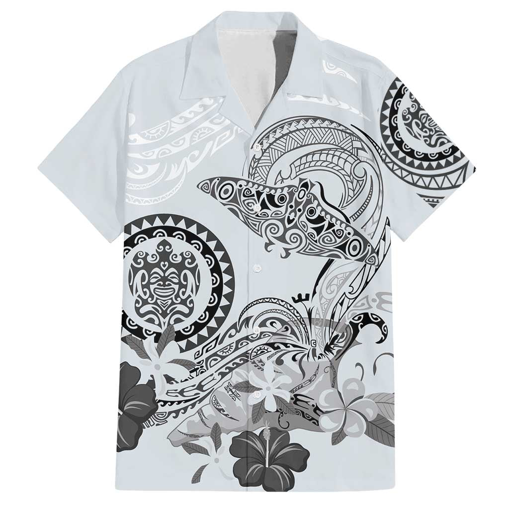 Polynesian Manta Ray Family Matching Summer Maxi Dress and Hawaiian Shirt Gray Floral Turtle Tattoo - Polynesian Pride