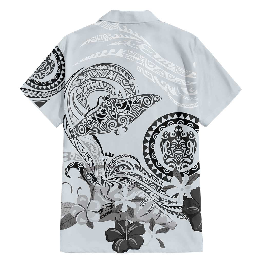 Polynesian Manta Ray Family Matching Tank Maxi Dress and Hawaiian Shirt Gray Floral Turtle Tattoo - Polynesian Pride