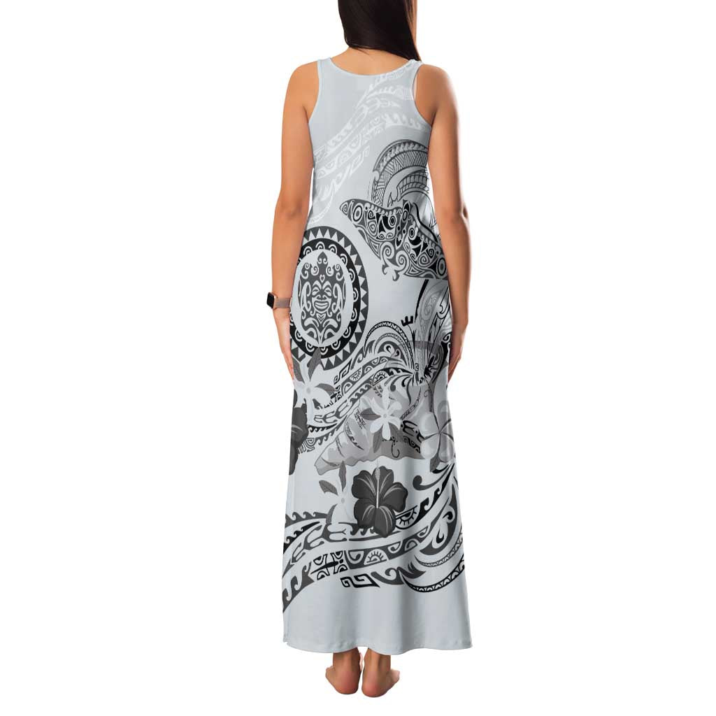 Polynesian Manta Ray Family Matching Tank Maxi Dress and Hawaiian Shirt Gray Floral Turtle Tattoo - Polynesian Pride