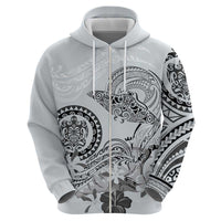 Polynesian Manta Ray Hoodie Gray Floral Turtle Tattoo - Polynesian Pride