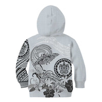 Polynesian Manta Ray Kid Hoodie Gray Floral Turtle Tattoo - Polynesian Pride