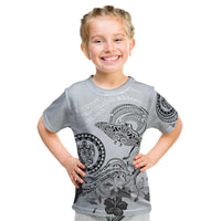 Polynesian Manta Ray Kid T Shirt Gray Floral Turtle Tattoo - Polynesian Pride