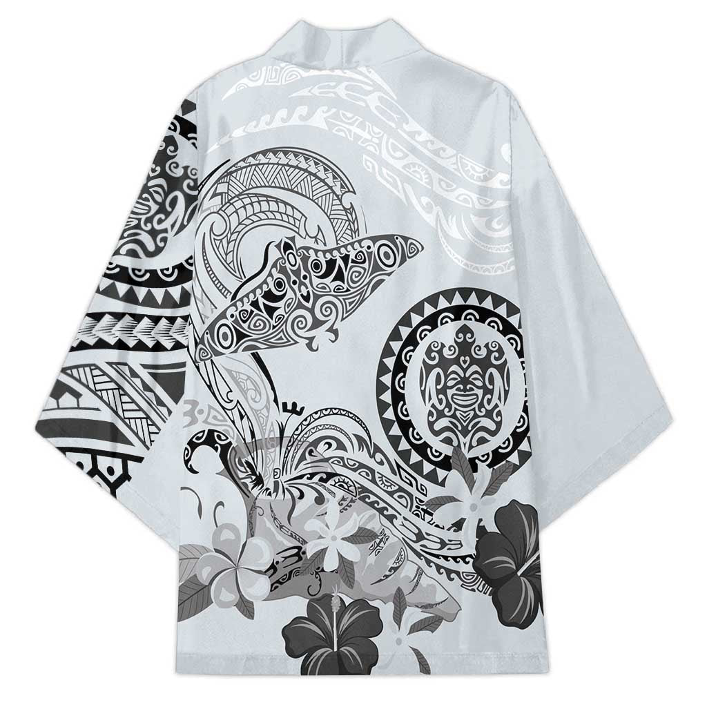 Polynesian Manta Ray Kimono Gray Floral Turtle Tattoo - Polynesian Pride