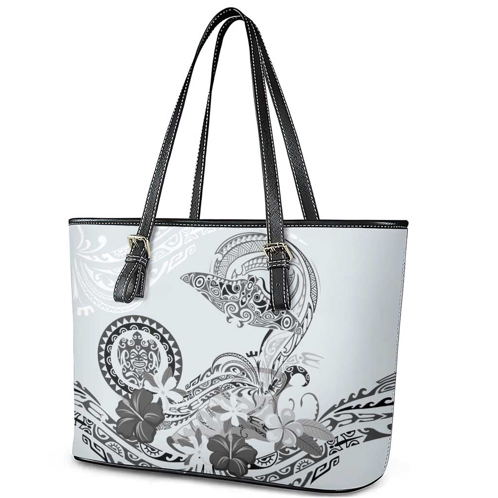 Polynesian Manta Ray Leather Tote Bag Gray Floral Turtle Tattoo - Polynesian Pride