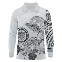 Polynesian Manta Ray Long Sleeve Polo Shirt Gray Floral Turtle Tattoo - Polynesian Pride