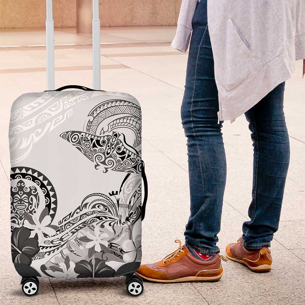 Polynesian Manta Ray Luggage Cover Gray Floral Turtle Tattoo - Polynesian Pride