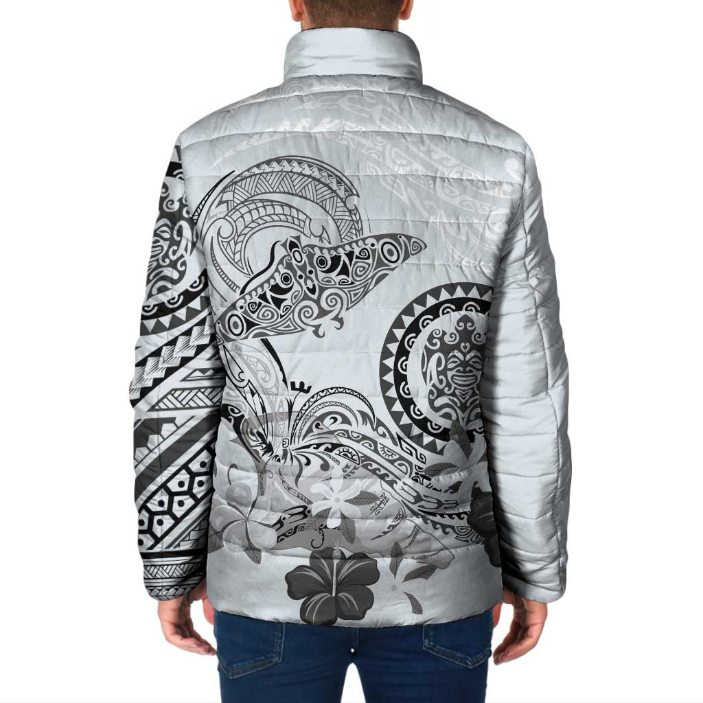 Polynesian Manta Ray Padded Jacket Gray Floral Turtle Tattoo - Polynesian Pride