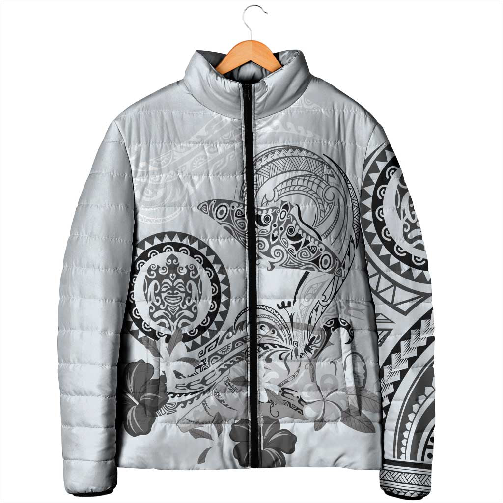 Polynesian Manta Ray Padded Jacket Gray Floral Turtle Tattoo - Polynesian Pride