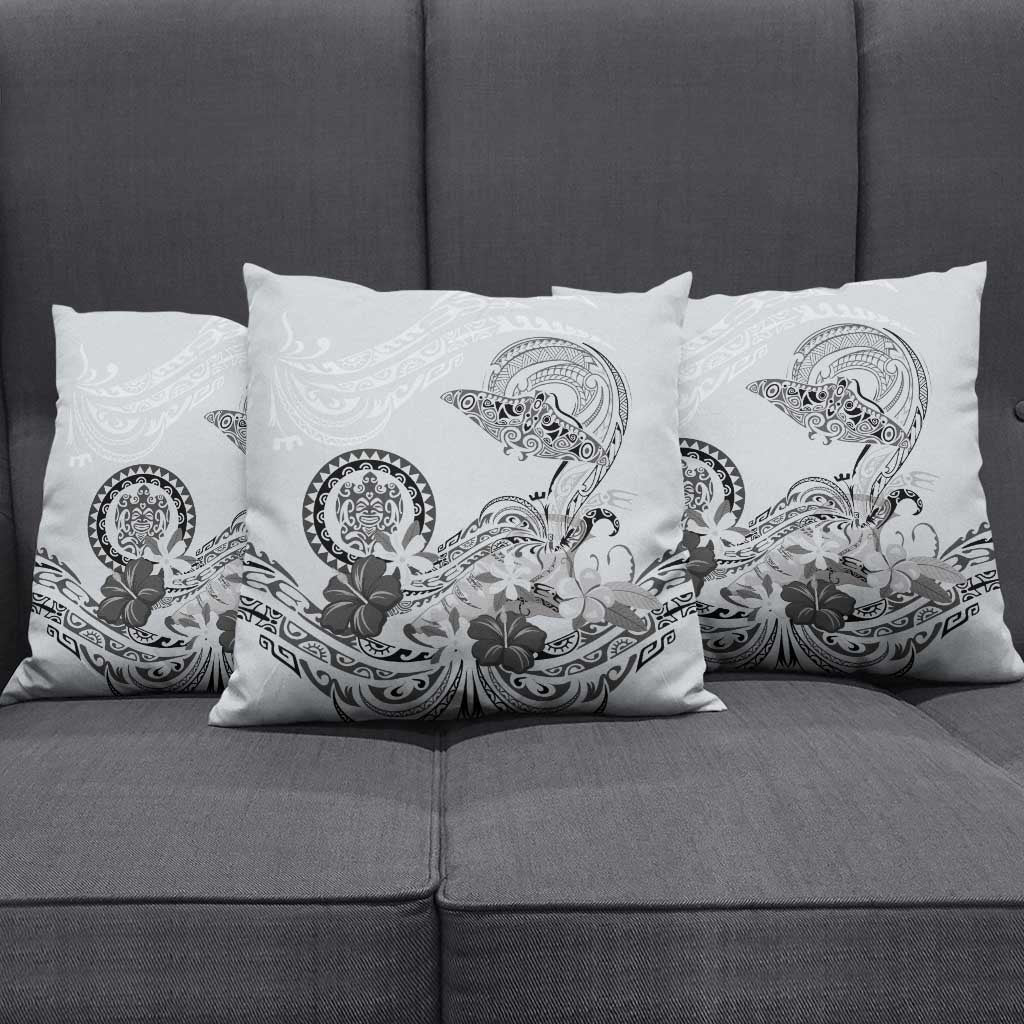 Polynesian Manta Ray Pillow Cover Gray Floral Turtle Tattoo - Polynesian Pride