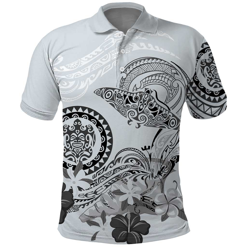Polynesian Manta Ray Polo Shirt Gray Floral Turtle Tattoo - Polynesian Pride