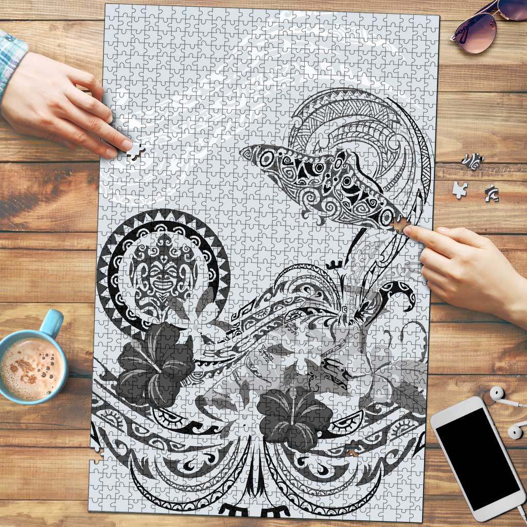 Polynesian Manta Ray Puzzle Gray Floral Turtle Tattoo - Polynesian Pride