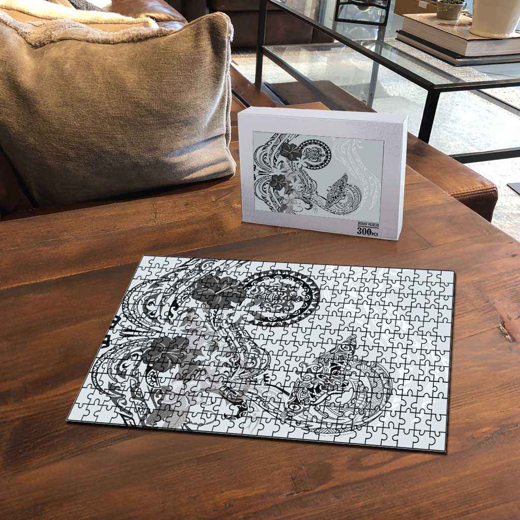 Polynesian Manta Ray Puzzle Gray Floral Turtle Tattoo - Polynesian Pride