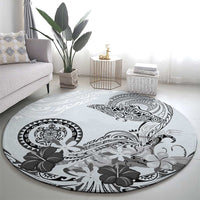 Polynesian Manta Ray Round Carpet Gray Floral Turtle Tattoo - Polynesian Pride