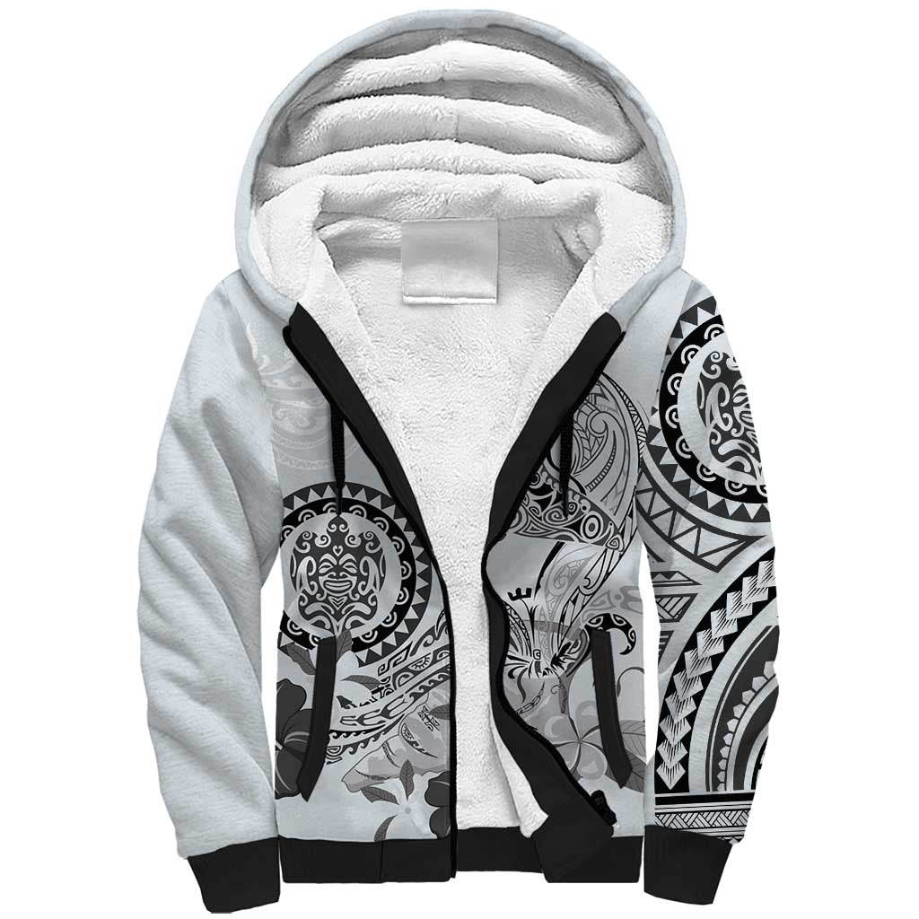 Polynesian Manta Ray Sherpa Hoodie Gray Floral Turtle Tattoo - Polynesian Pride