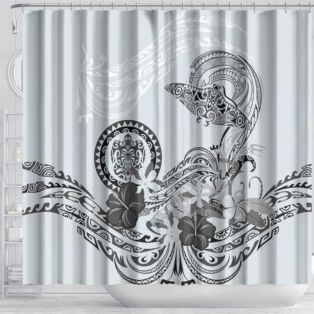 Polynesian Manta Ray Shower Curtain Gray Floral Turtle Tattoo - Polynesian Pride