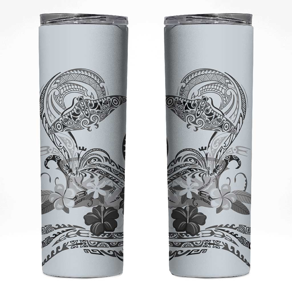 Polynesian Manta Ray Skinny Tumbler Gray Floral Turtle Tattoo - Polynesian Pride