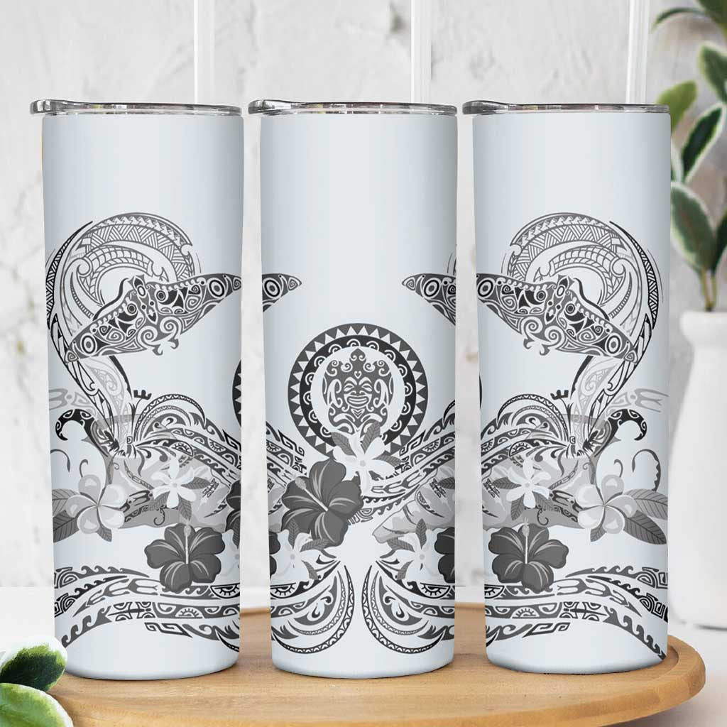 Polynesian Manta Ray Skinny Tumbler Gray Floral Turtle Tattoo - Polynesian Pride