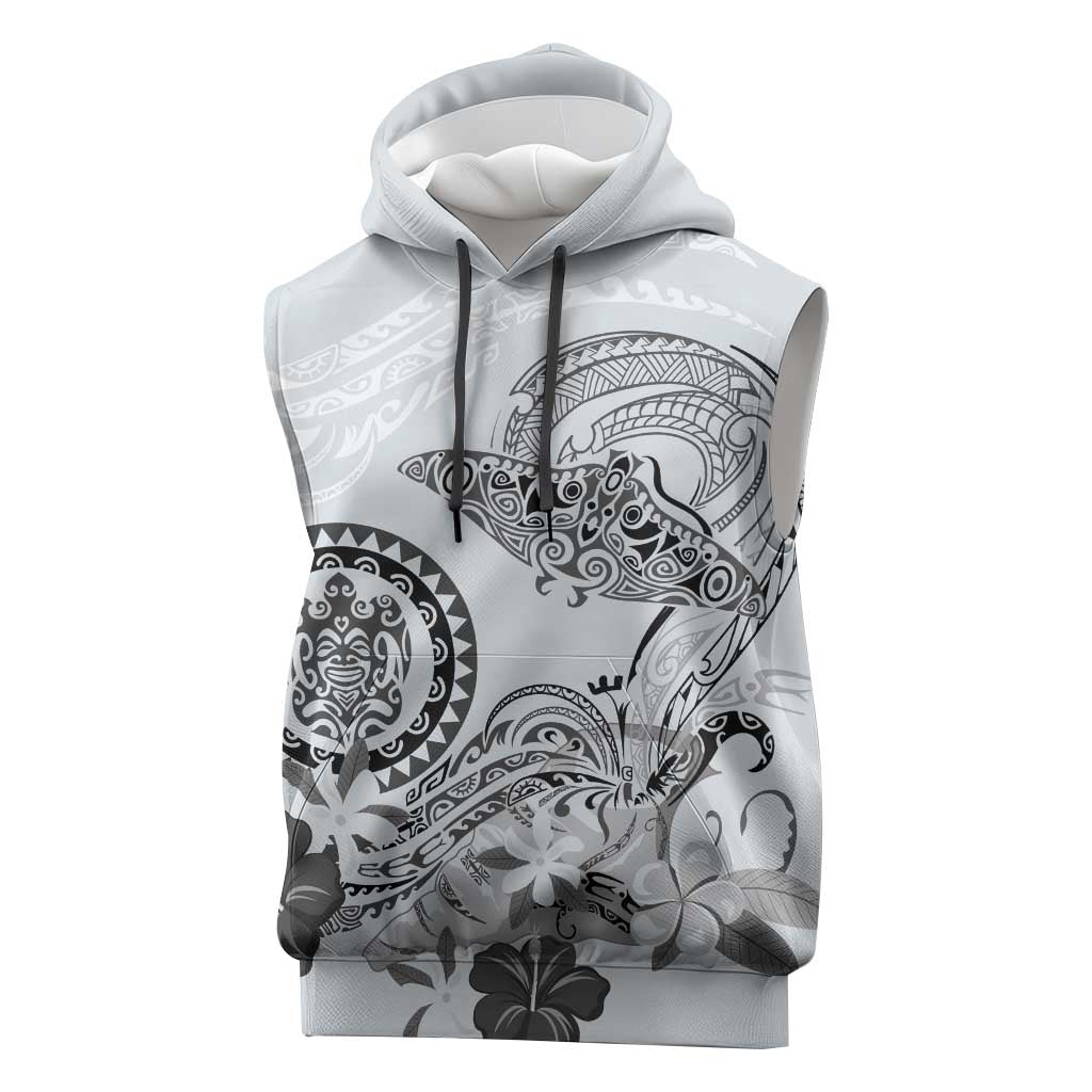 Polynesian Manta Ray Sleeveless Hoodie Gray Floral Turtle Tattoo - Polynesian Pride