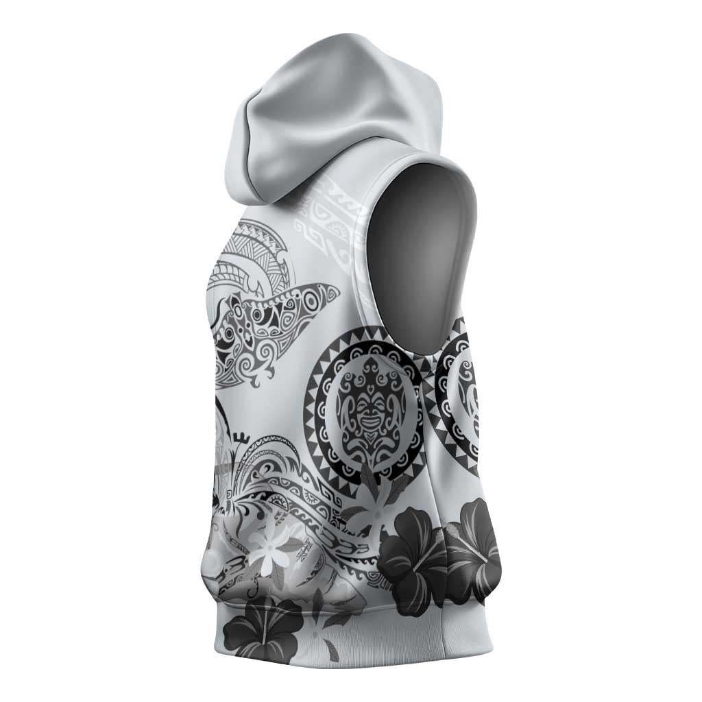 Polynesian Manta Ray Sleeveless Hoodie Gray Floral Turtle Tattoo - Polynesian Pride