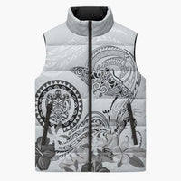 Polynesian Manta Ray Sleeveless Puffer Jacket Gray Floral Turtle Tattoo - Polynesian Pride