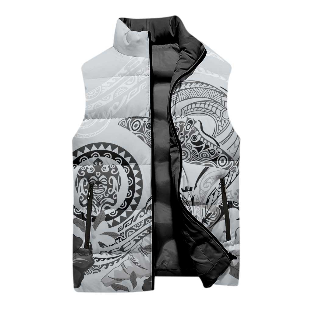 Polynesian Manta Ray Sleeveless Puffer Jacket Gray Floral Turtle Tattoo - Polynesian Pride