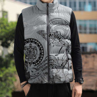 Polynesian Manta Ray Sleeveless Puffer Jacket Gray Floral Turtle Tattoo - Polynesian Pride