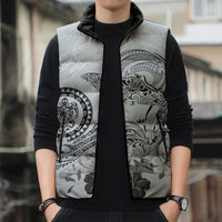 Polynesian Manta Ray Sleeveless Puffer Jacket Gray Floral Turtle Tattoo - Polynesian Pride