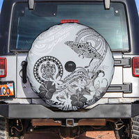 Polynesian Manta Ray Spare Tire Cover Gray Floral Turtle Tattoo - Polynesian Pride