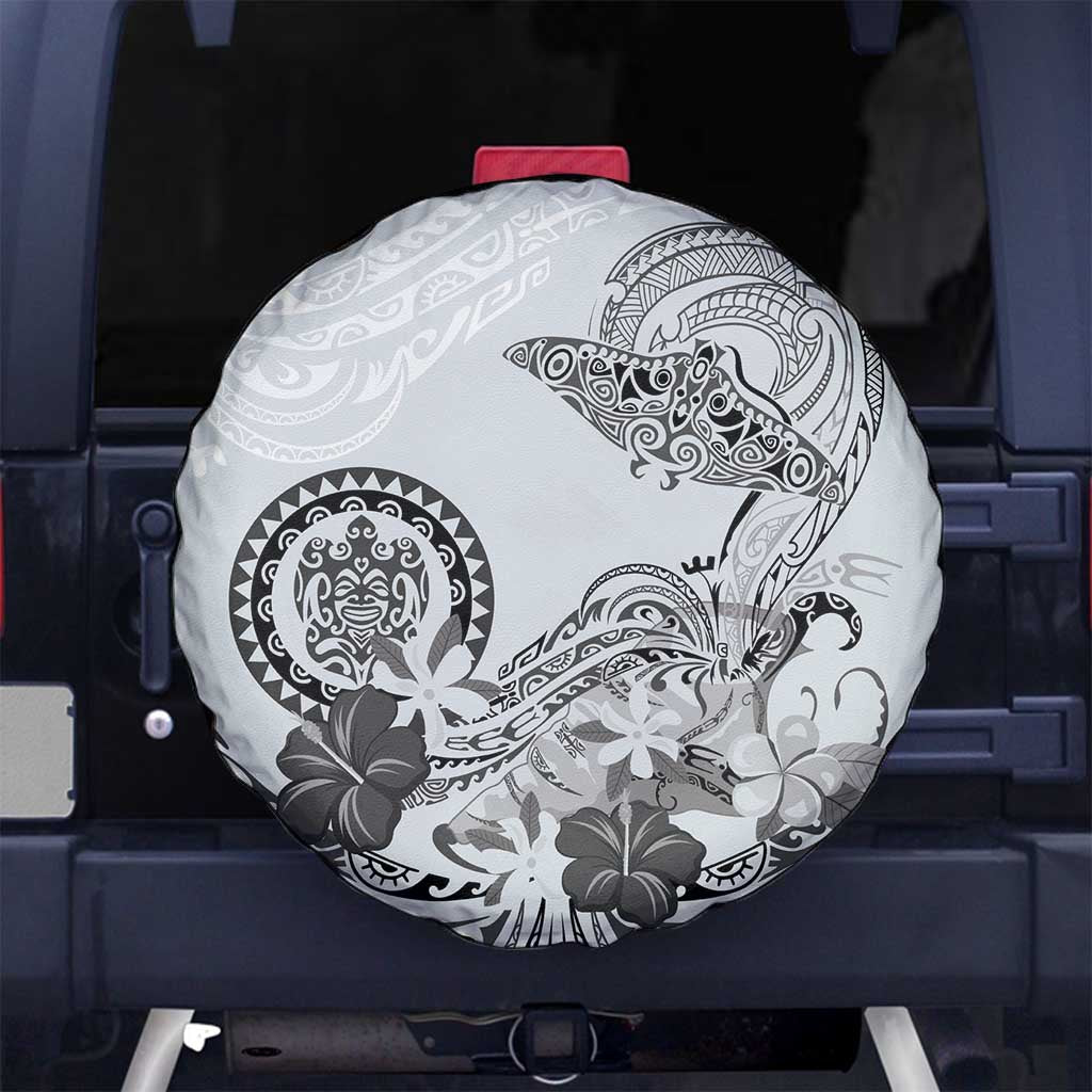 Polynesian Manta Ray Spare Tire Cover Gray Floral Turtle Tattoo - Polynesian Pride