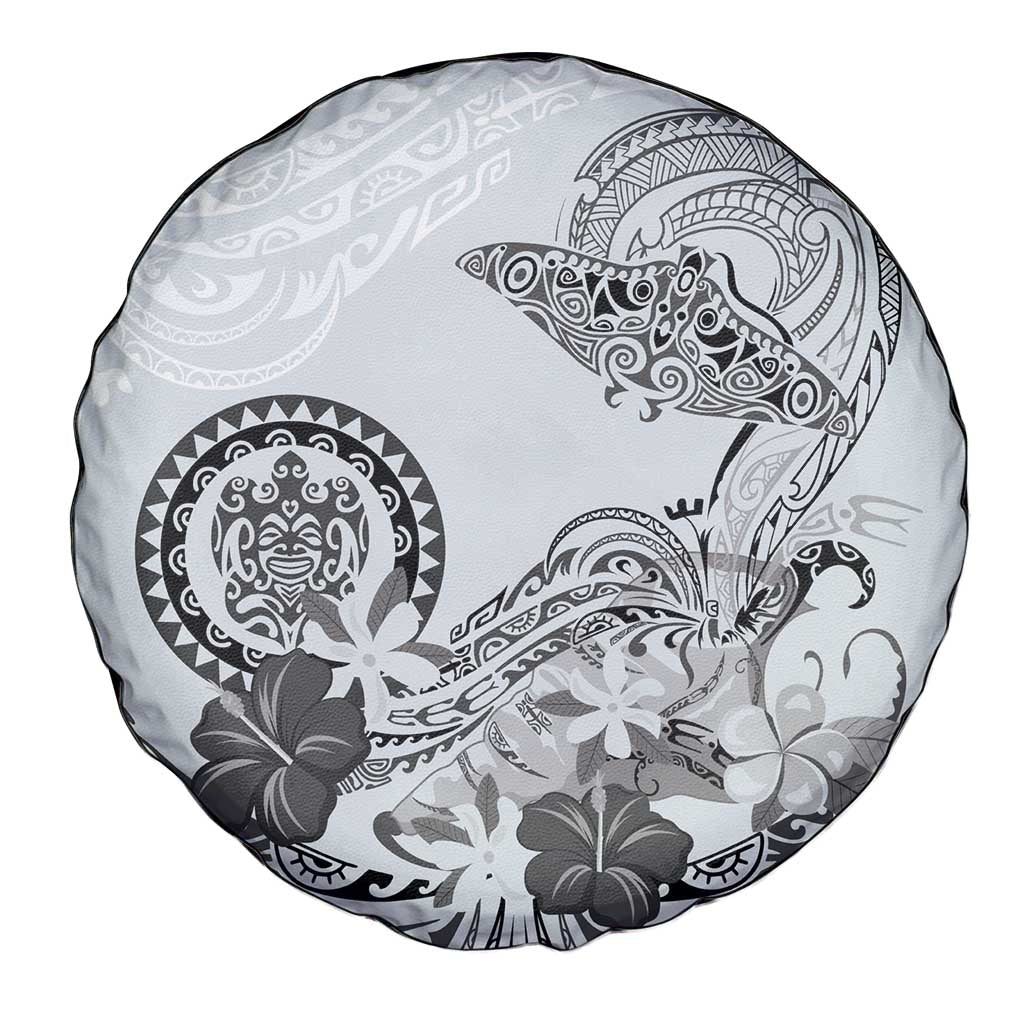 Polynesian Manta Ray Spare Tire Cover Gray Floral Turtle Tattoo - Polynesian Pride