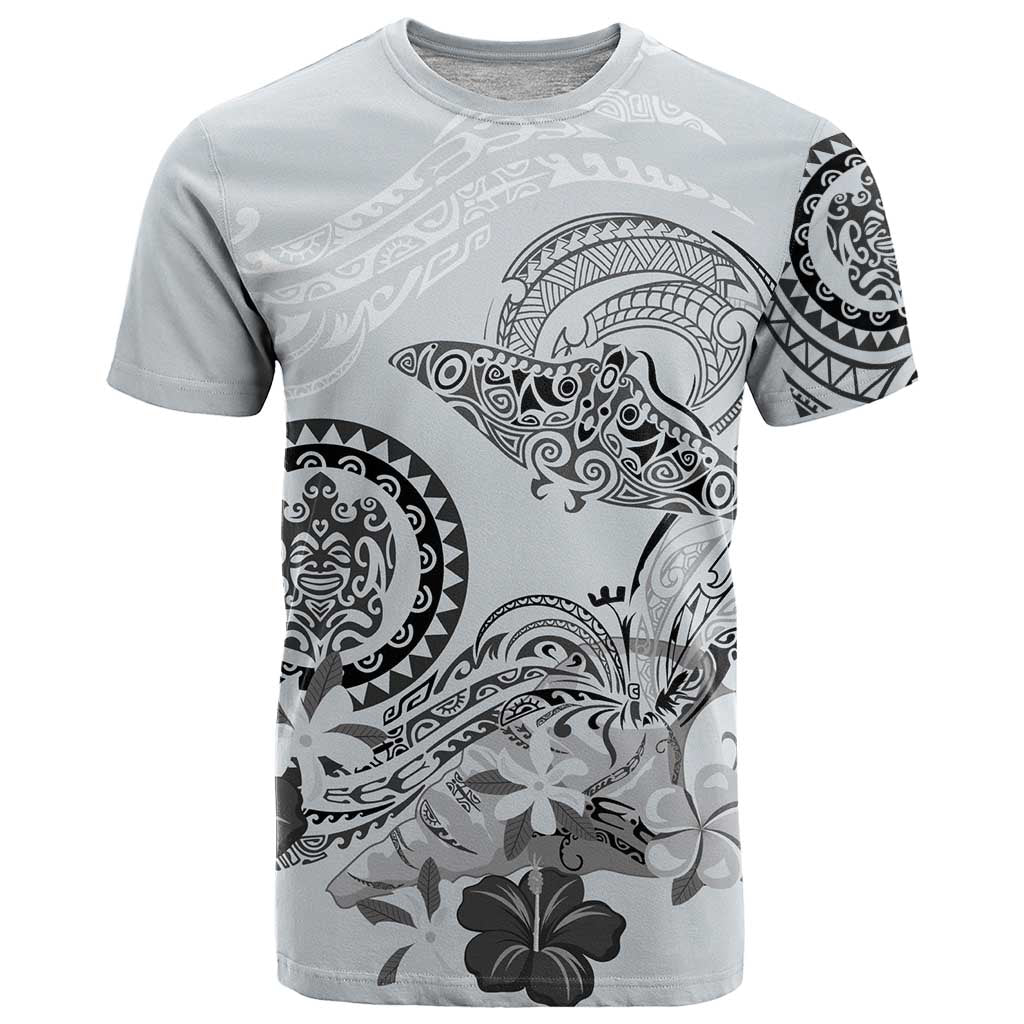 Polynesian Manta Ray T Shirt Gray Floral Turtle Tattoo - Polynesian Pride