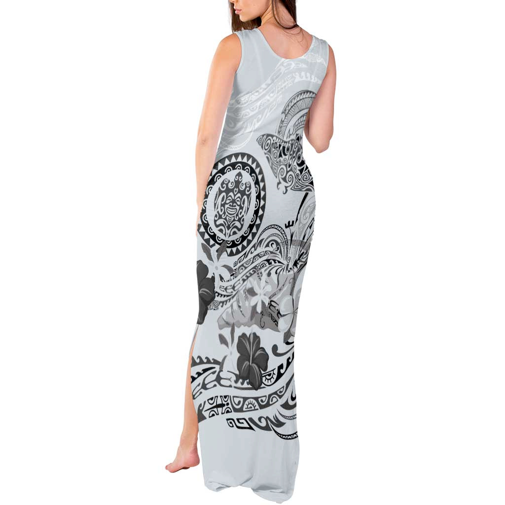 Polynesian Manta Ray Tank Maxi Dress Gray Floral Turtle Tattoo - Polynesian Pride